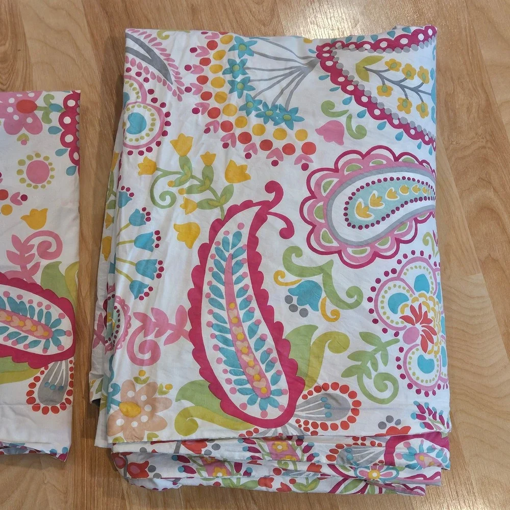 Pottery Barn teen Duvet Cover Set Twin Paisley Floral Cotton 2pc Bedding Pink